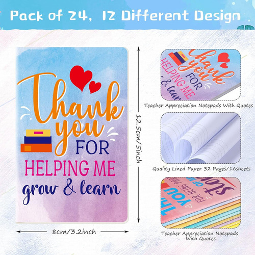 24 Cuadernos De Agradecimiento Profesores, Regalo Inspi...
