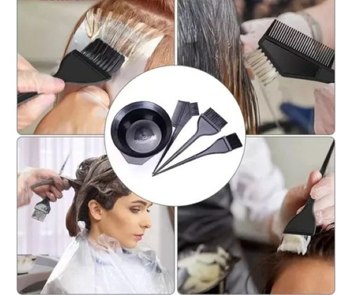 Kit Aplicación Para Pintura Pelo (pocillo ,nivel + 3 Brochas