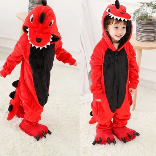 Imagen 3 de 10 de Pijama Kigurumi Dinosaurio Niños Abrigado Suave Disfraz