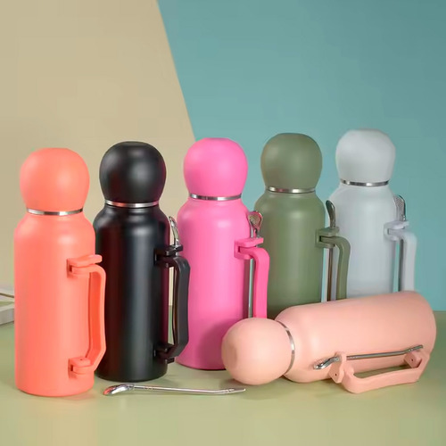 Termo Matero Set Pico Cebador Con Mate Y Bombilla Con Manija Lila