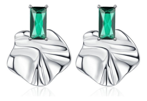 Aretes De Plata 925 Zirconias Verdes Desiguales Mujer