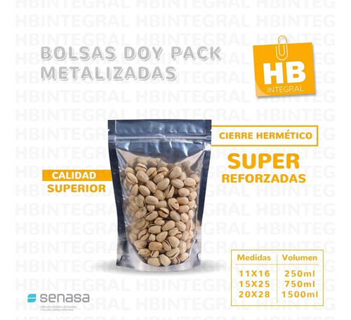 Imagen 1 de 5 de Bolsa Doypack Cierre Hermetico Zipper Metalizado 15x25 X150u