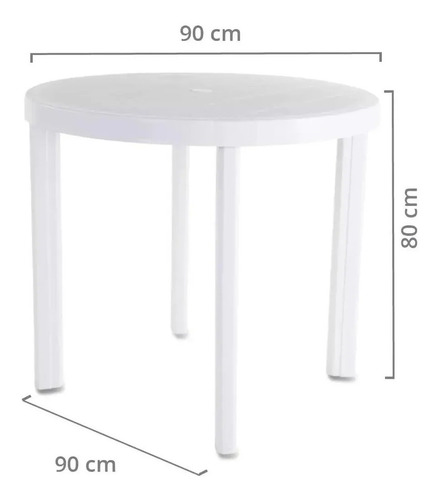 Mesa Plástico Pvc Patio Jardín Exterior Redonda Blanca 90cm