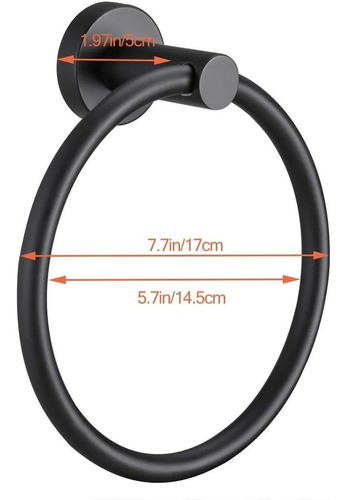 Imagen 2 de 3 de Toallero Circular De Aluminio Negro Mate 17 Cm.