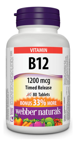 Webber Naturals Vitamina B12 Liberacion Temporal 1200mg 80 C
