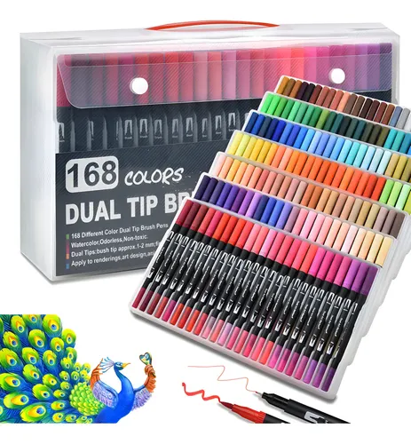 168 Colores Plumones Doble Punta Pencil Marcadores , A Base De Agua Para Niños niña Regalo Adultos Libro de Colorear