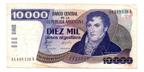 Billete 10000 Pesos Argentinos, Bottero 2641, Año 1985 Usado