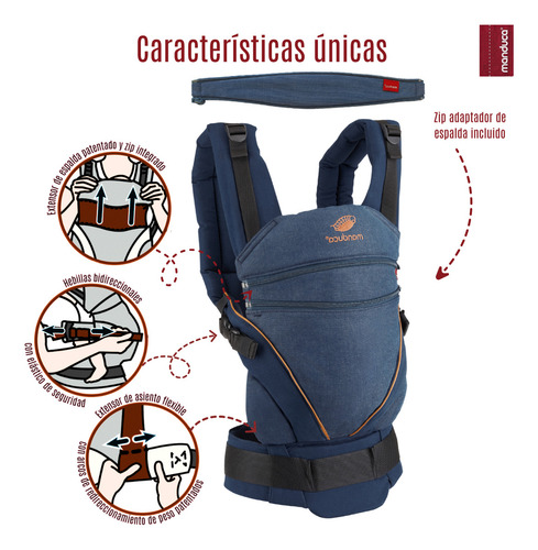 Manduca Xt Cangurera Ergonómica Para Bebé Denim Line Color Azul 3.5 a 20 Kg Algodón Orgánico Y Tintes Naturales
