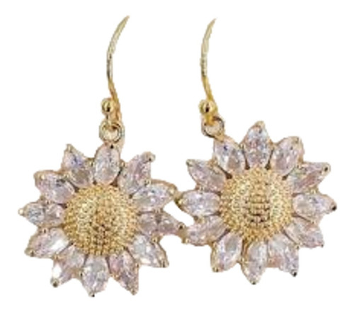 Oferta! Aros Girasol Baño Oro 18kt Hecho Con Cristal2