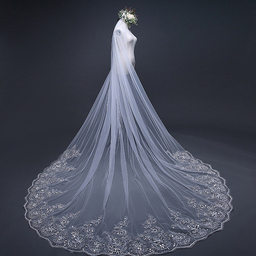 4m Una Capa Mujer Trailing Cathedral Velo De Novia Largo
