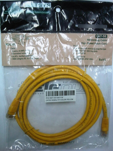 Netsys Patch Cable Cat-5e 350mhz 24-awg 7ft Yellow/amarillo