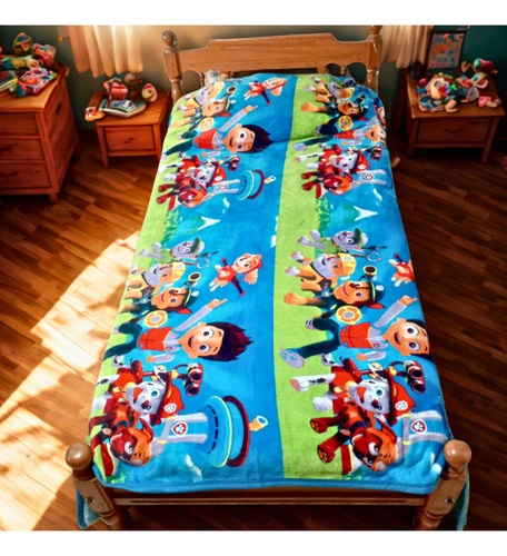 Frazada Infantil Personajes Plush Y Corderito 1 1/2 Plaza Paw Patrol Celeste