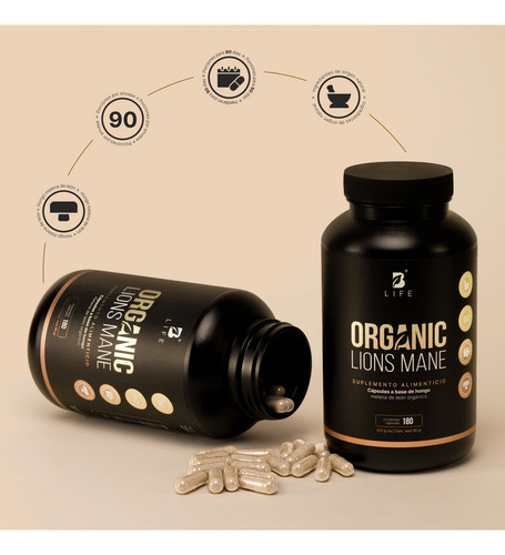 Hongo Melena De León Orgánico De 180 Cápsulas. B Life Sabor Sin Sabor
