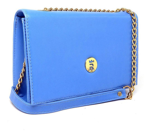 Bolsa Flap Feminina Alça Corrente Fechamento Zíper Moderna Cor Azul