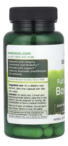 Full Spectrum Boswellia 60 Capsulas Swanson Sabor Sin Sabor