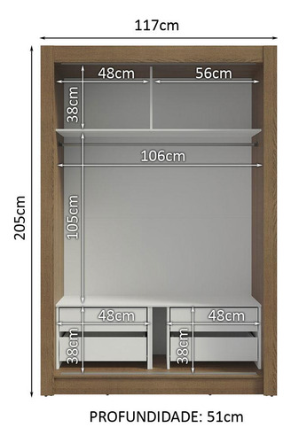 Guarda-roupa Solteiro 2 Portas C/ Espe Vivare Plus Madesa R Cor Rustic