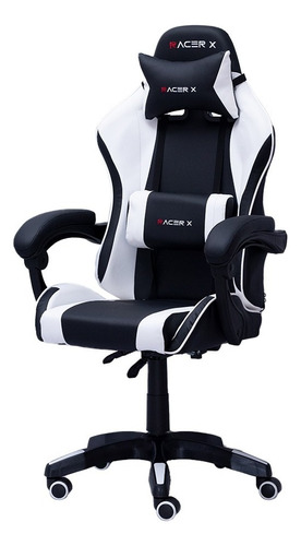 Cadeira Gamer Racer-x Regulável Reclinável 30 Graus Cor Branco Material do estofamento Couro sintético