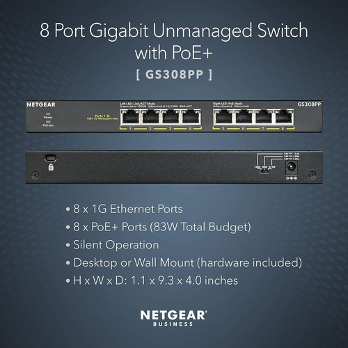 Netgear Switch Poe+ Gigabit Ethernet De 8 Puertos - 83w