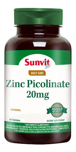 Zinc Picolinate 20 Mg - Sunvit Life (60 Tab)