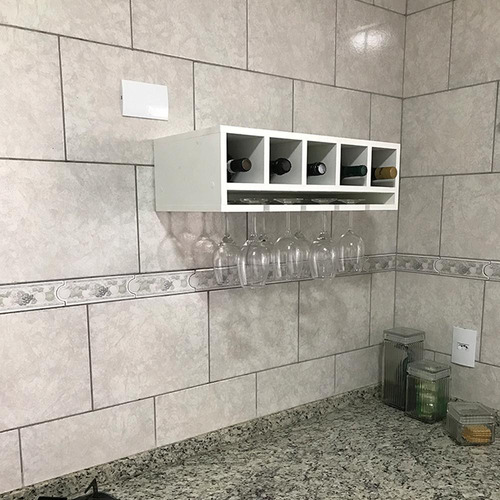 Nicho Suporte Garrafeiro E Taça Adega Vinho De Parede Mdf