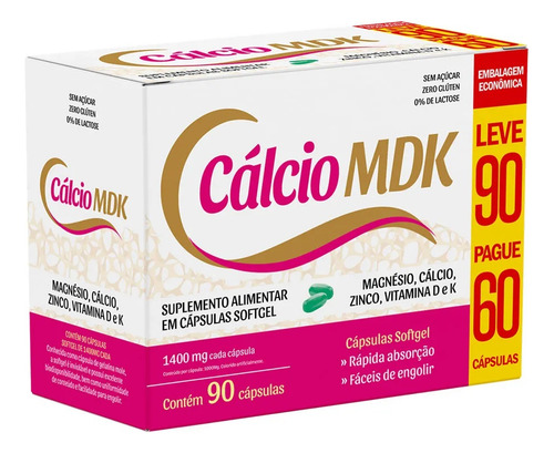 Kit 6 Vitamina Cálcio Mdk 90 Cápsulas 1850mg - La San-day Sem Sabor