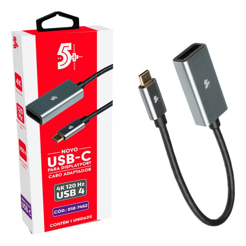 Cabo Adaptador 15cm Usb C Para Displayport Fêmea 4k 120hz