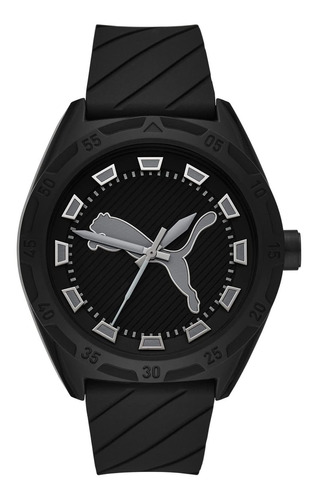 Reloj Hombre Puma P5088 Cuarzo 48mm Pulso Negro En Silicona