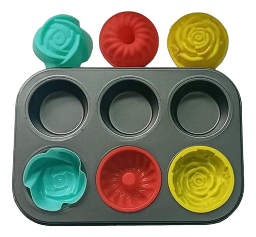 * Molde Charola 6 Cupcakes +capacillos Silicon M2 Fondant