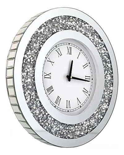 Dmdfirst Reloj De Espejo Redondo Plateado Crystal Sparkle Tw