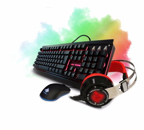 Kit Gamer Eagle Warrior Fenix Rainbow + Diadema Raven Led