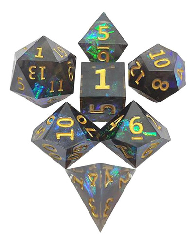 7 Piezas De Dados Poliédricos De Resina Juego Negro Dorado