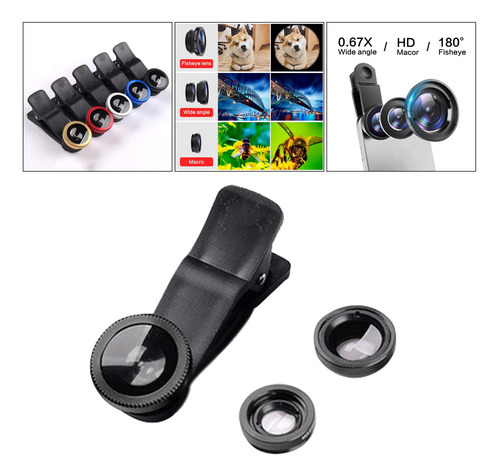 3-en-1 Lente De Teléfono Lente Lente Kit Negro