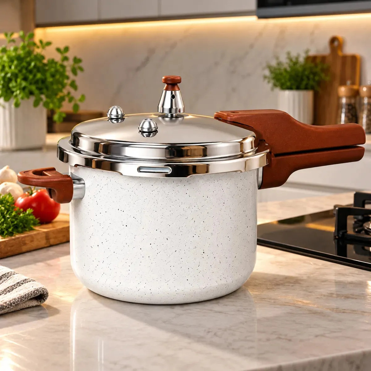 Panela de Pressão 4,2L Cerâmica Vanilla Antiaderente Fechamento Externo Todos os Fogões Indução a Gás