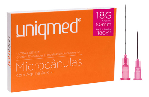 Microcânula 18g X 50mm Agulha Auxiliar Cx C/12un. Uniqmed