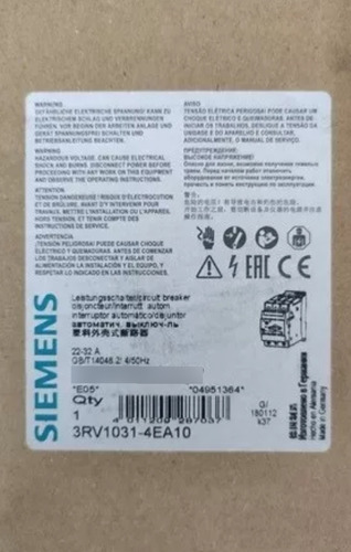 Disjuntor Motor Siemens 3rv1031-4ea10 Regulagem 22-32a