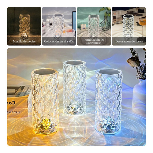 Lámpara Diamante Led Regulable Con Rosa De Cristal Para Noch