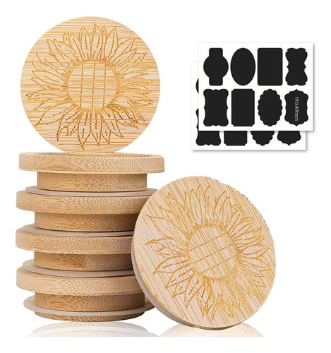Elecpioneev Set Of 6 Bambú Mason Jar Lids Con Diseño De De Y