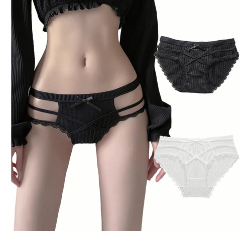 Conjunto De Bragas De Algodón Sexy Ahuecar Para Mujer 2pcs