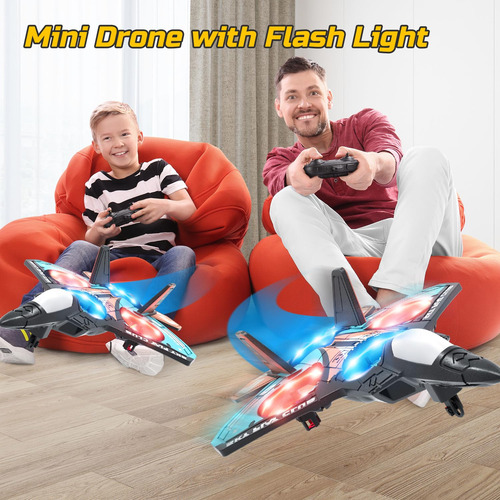 Drone Rc Para Niños Helicóptero De Combate Con Luces Y Vuelo Azul
