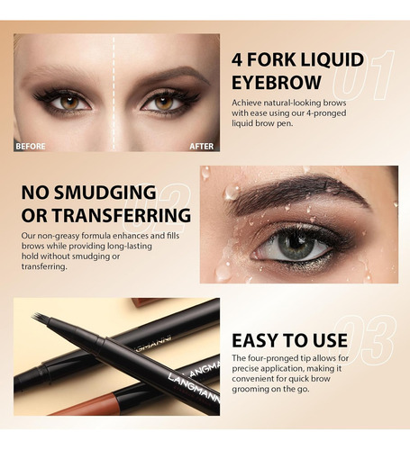 Langmanni Lápiz De Cejas Wild Micro-4tip Duradero Para Cejas