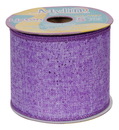 Liston Yute Colores C/diamantina Alambre 6.4cm 5m Mylin 1pz Color Morado