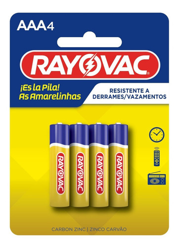 Pilha Rayovac As Amarelinhas AAA Cilíndrica - kit de 4 unidades