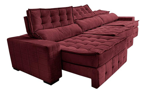 Sofá Retrátil 3,85m Cama Inbox Big Puffer. Com Softgel d40 Cor Vinho