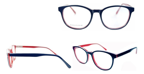 Lentes Monturas Acetato Azul Oscuro Rojo Franja Blanca 