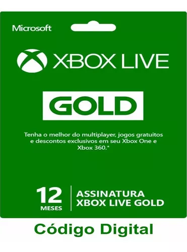 Xbox Live Gold Brasil Br Cartão 12 Meses Codigo 25 Digitos