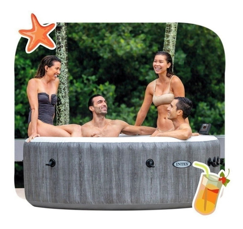 Imagen 1 de 10 de Spa Inflable New Burbuja Madera Redondo 196x71cm Intex Cuota