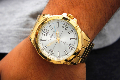 Relógio Mondaine Masculino Dourado Com Fundo Branco