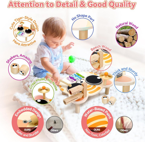 Juego De Batería Para Niños Pequeños De 1 A 3 Años, Instrume