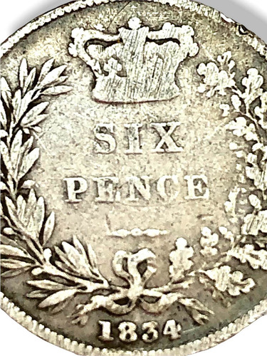 Moneda De Plata Gran Bretaña De 6 Pence Año 1834 William Iv (Usado)