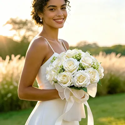 Buquê De 11 Rosas Brancas Artificiais Buquê De Noiva Branco